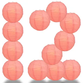 12-Pack 20 Inch Roseate / Pink Coral Free-Style Ribbing Round Paper Lantern