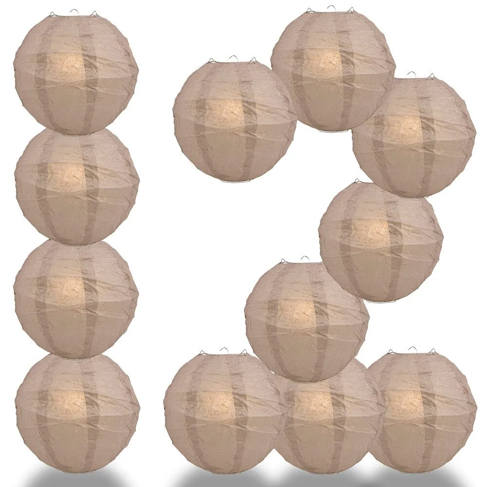12-Pack 24 Inch Dusty Sand Rose Free-Style Ribbing Round Paper Lantern