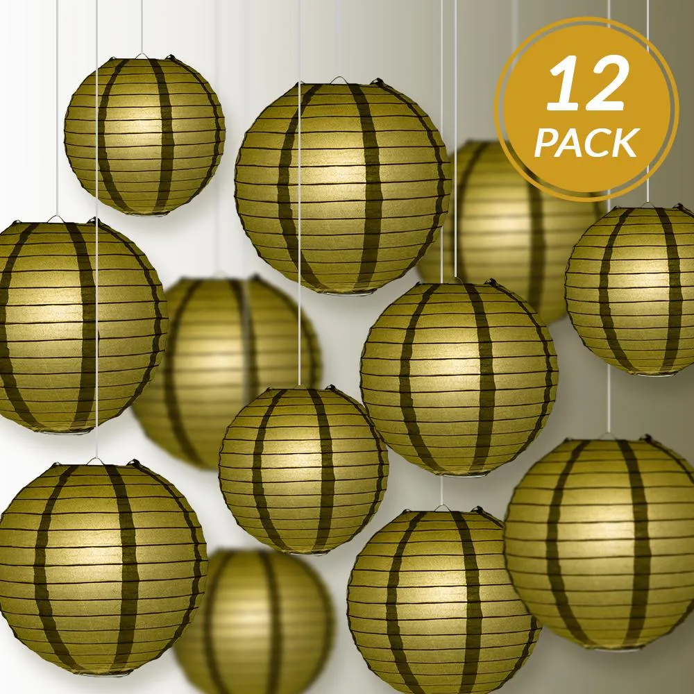 12-PC Gold Paper Lantern Decoration Set, 12/10/8-Inch