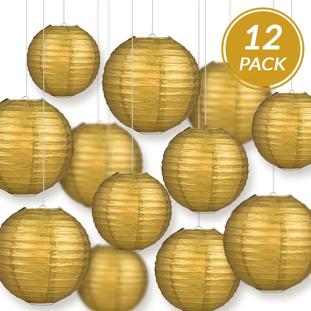 12-PC Gold Paper Lantern Decoration Set, 12/10/8-Inch