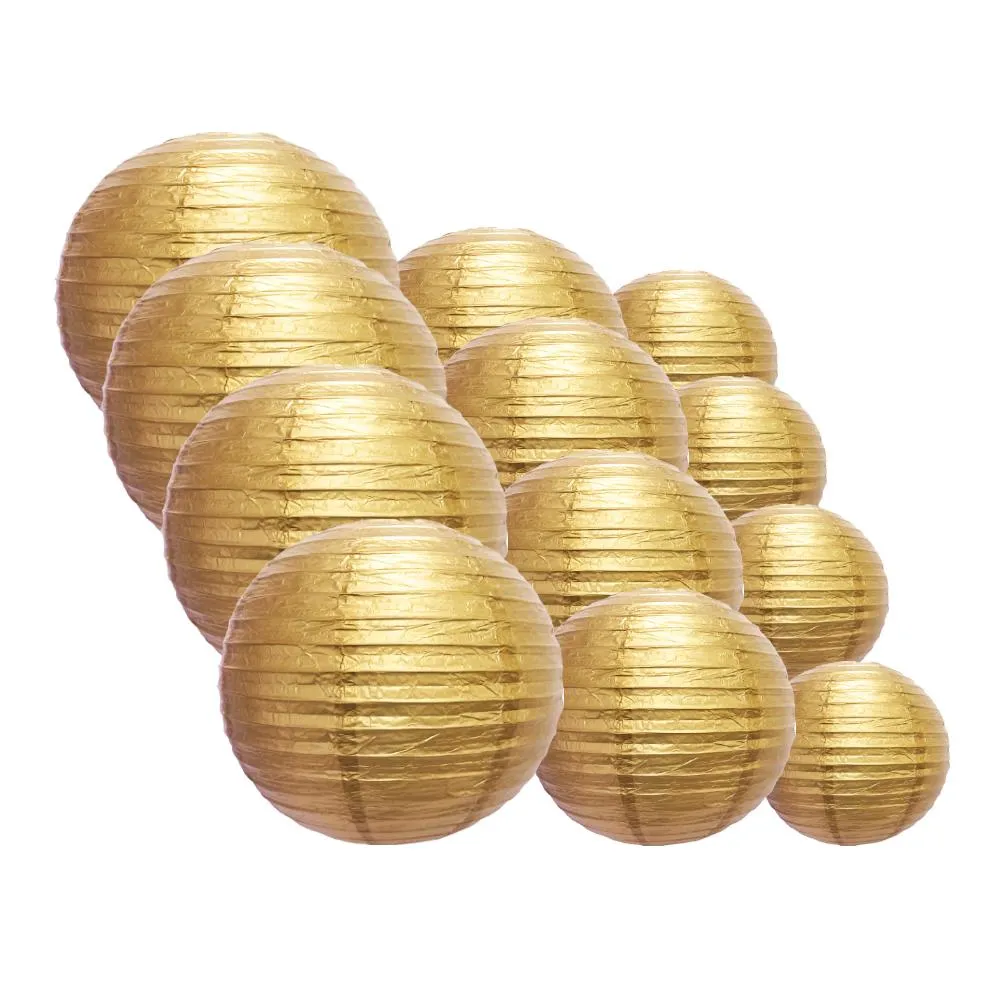 12-PC Gold Paper Lantern Decoration Set, 12/10/8-Inch