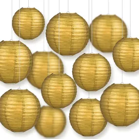 12-PC Gold Paper Lantern Decoration Set, 12/10/8-Inch