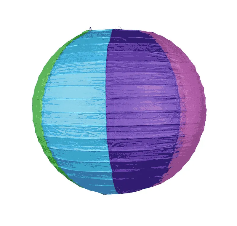 14 Inch Rainbow Multi-Color Paper Lantern, Parallel Ribbing (12-Pack)