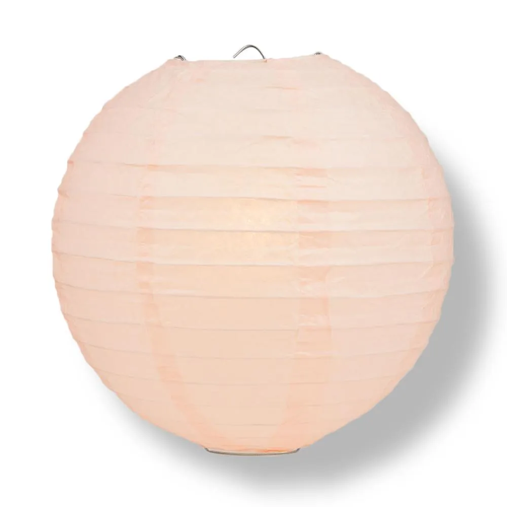 14" Rose Quartz Pink Round Paper Lantern, Even Ribbing, Chinese Hanging Decoration for Weddings and Parties