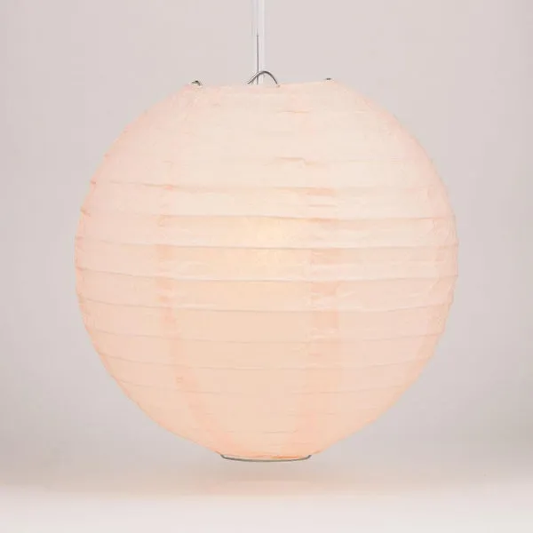 14" Rose Quartz Pink Round Paper Lantern, Even Ribbing, Chinese Hanging Decoration for Weddings and Parties