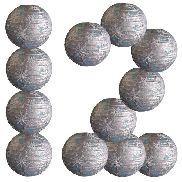 14" Silver Snowflake Christmas Holiday Paper Lantern
