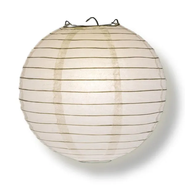 16 Inch White Round Paper Lantern, Parallel Ribbing, Chinese Hanging Wedding & Party Decoration