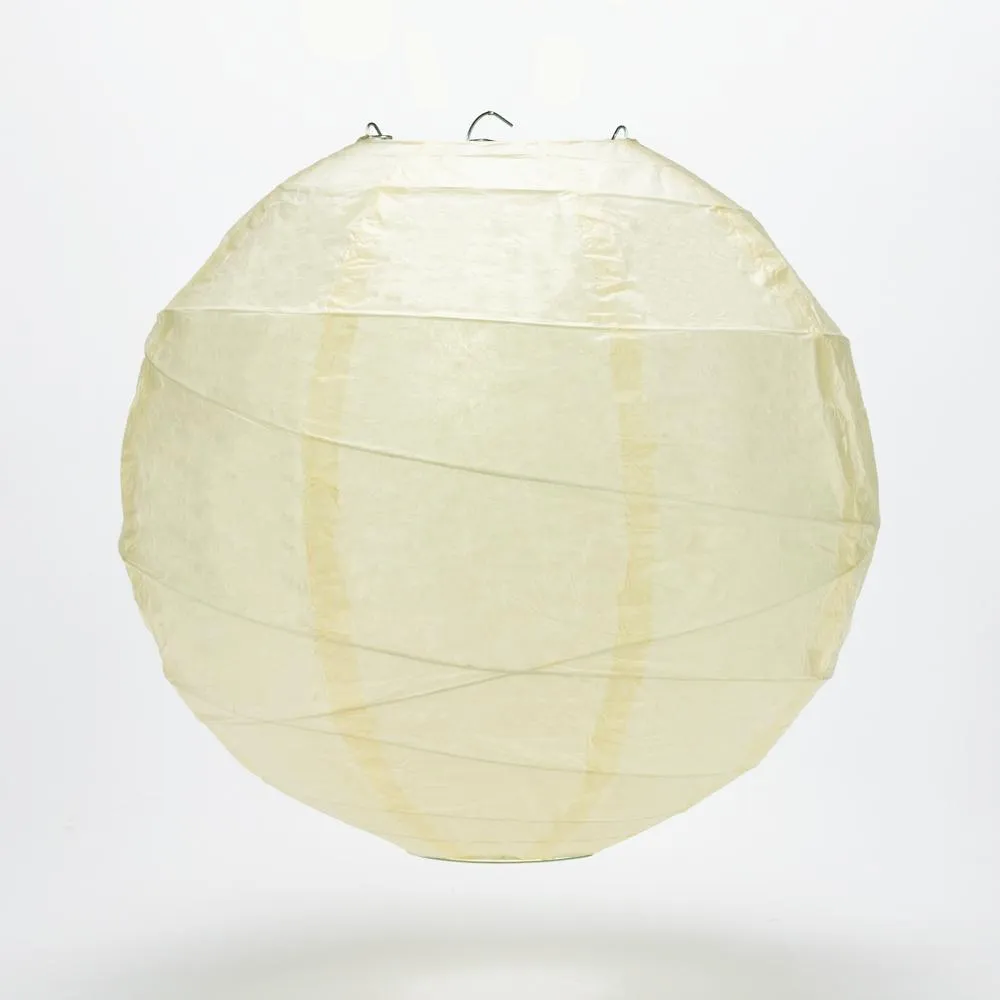16" Ivory Round Paper Lantern, Crisscross Ribbing, Hanging Decoration