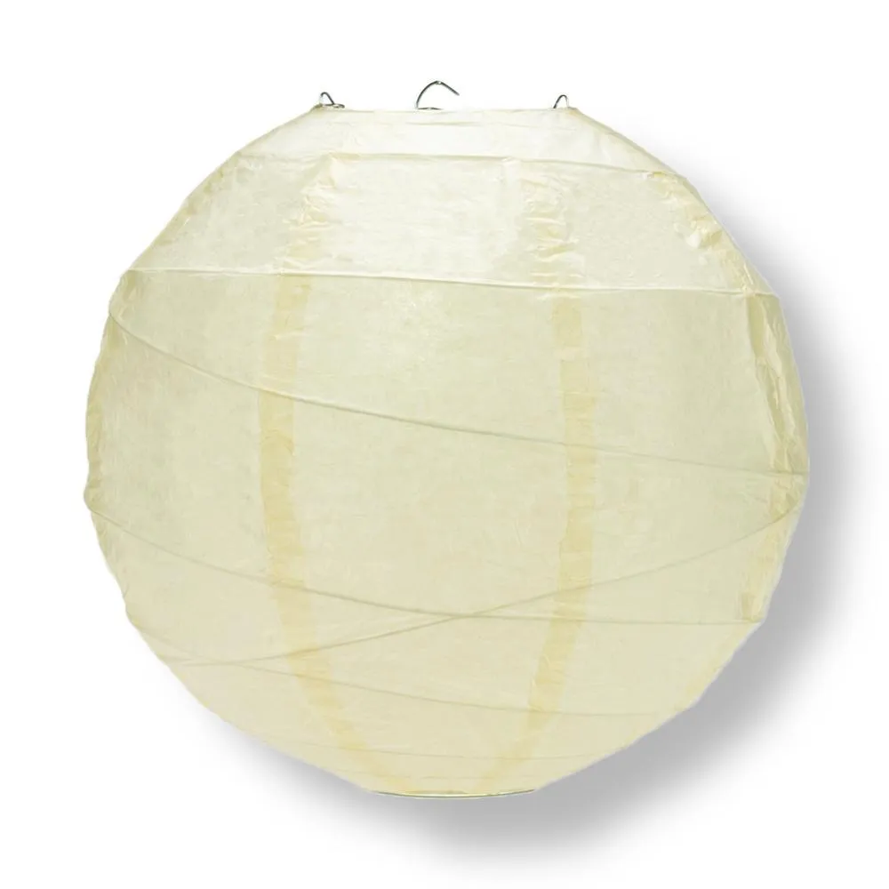 16" Ivory Round Paper Lantern, Crisscross Ribbing, Hanging Decoration