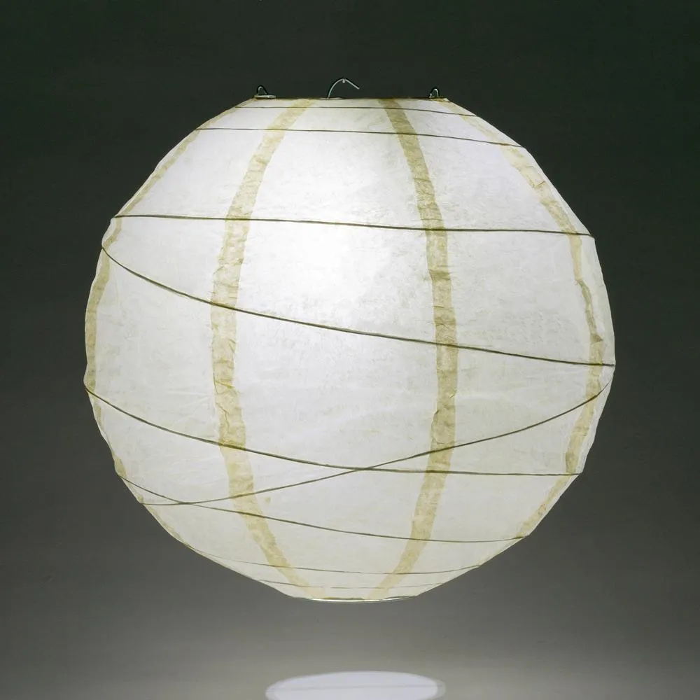 16" Ivory Round Paper Lantern, Crisscross Ribbing, Hanging Decoration