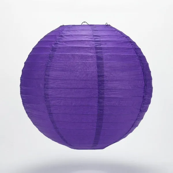 16" Plum Purple Round Paper Lantern, Even Ribbing, Hanging Decoration