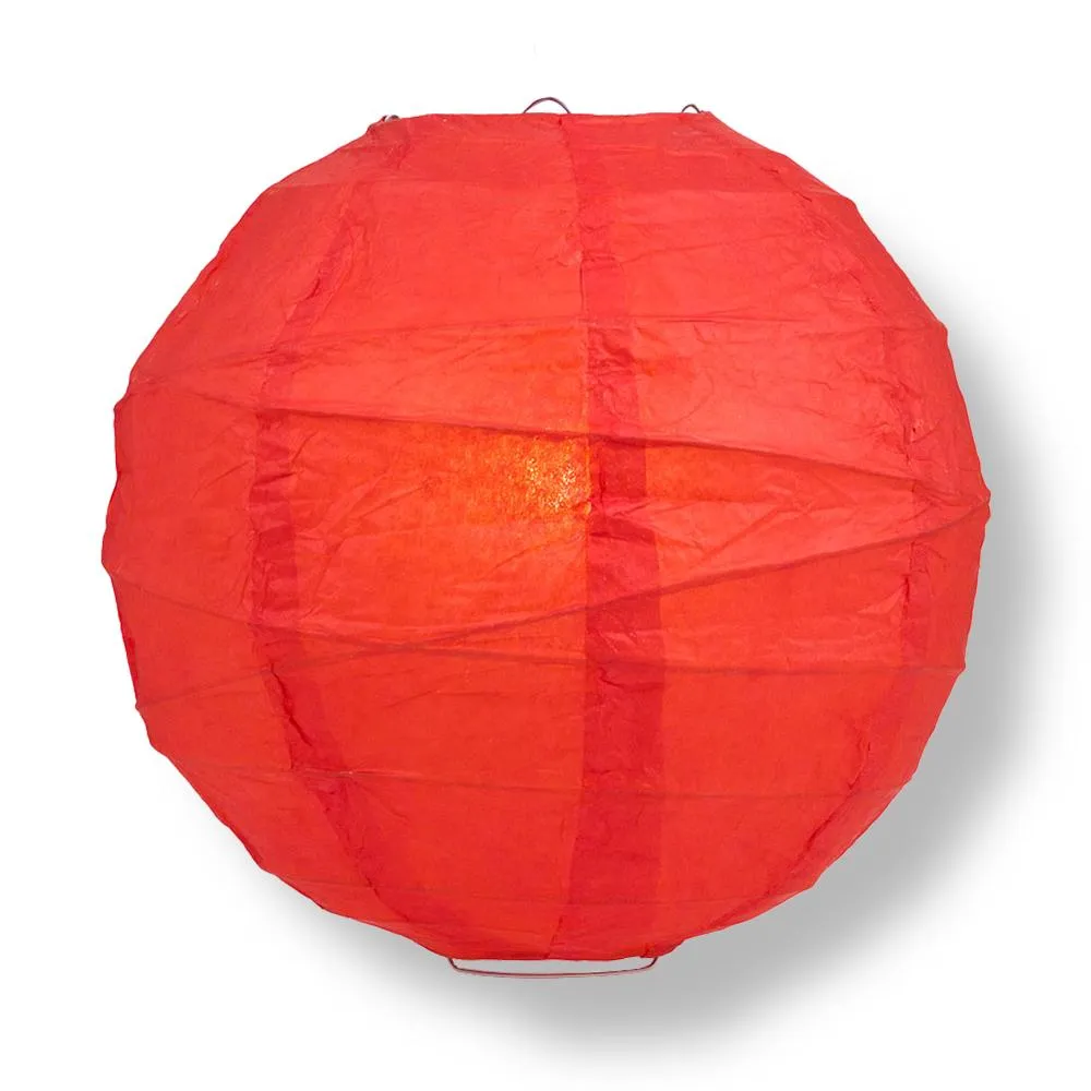 16" Red Round Paper Lantern, Crisscross Ribbing, Chinese Hanging Wedding & Party Decoration