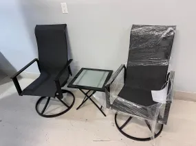 2 Black Sling Swivel Chairs   Folding Side Table