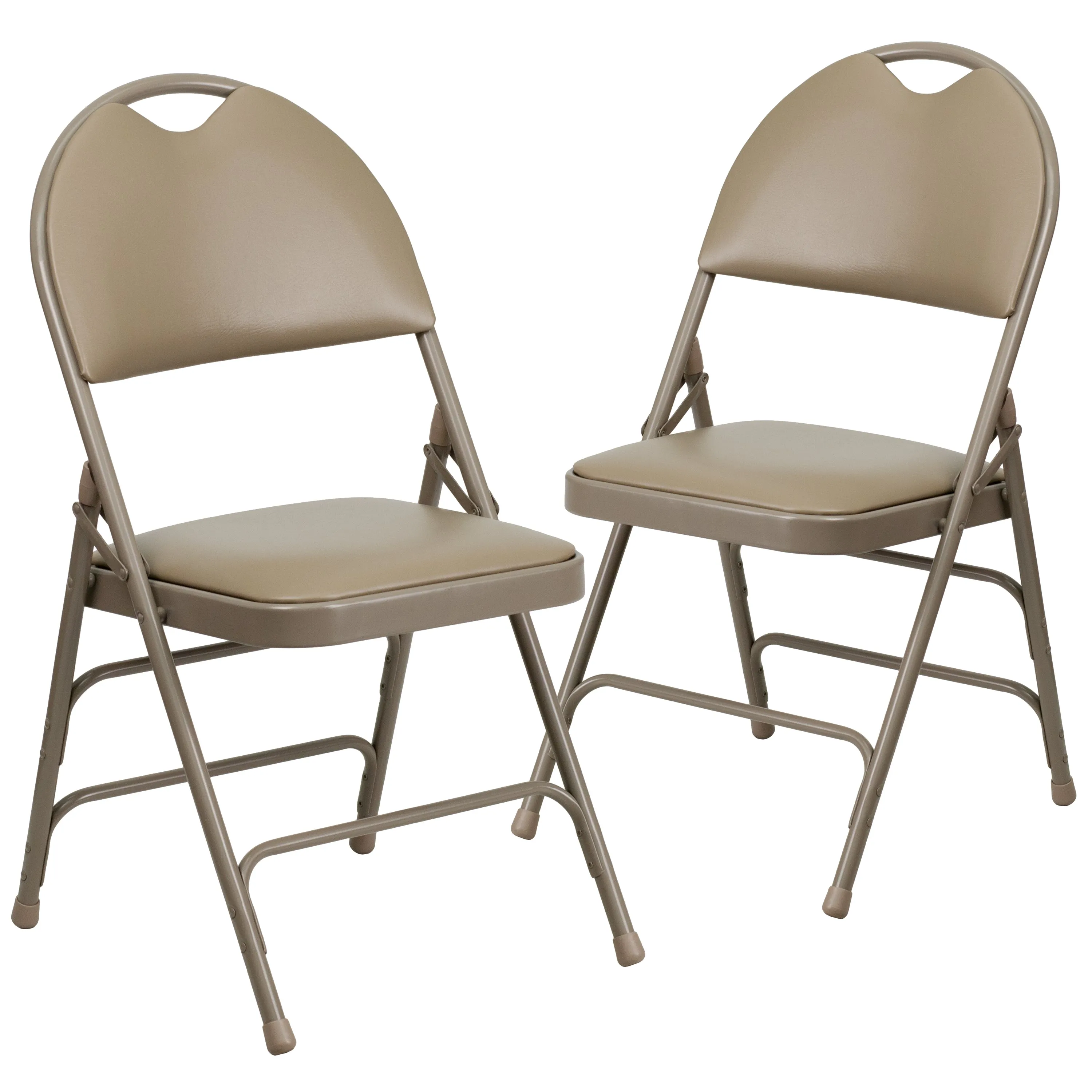 2 Pack HERCULES Series Ultra-Premium Triple Braced Beige Vinyl Metal Folding Chair with Easy-Carry Handle