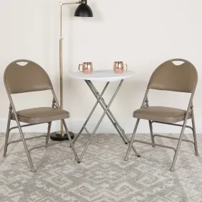 2 Pack HERCULES Series Ultra-Premium Triple Braced Beige Vinyl Metal Folding Chair with Easy-Carry Handle