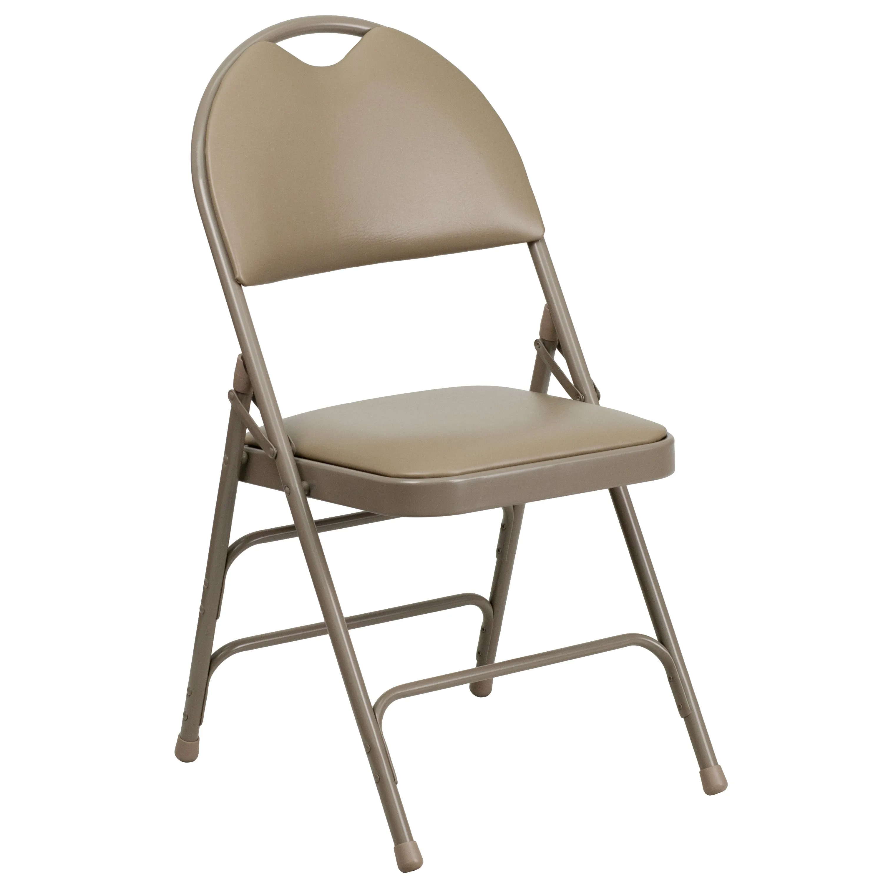 2 Pack HERCULES Series Ultra-Premium Triple Braced Beige Vinyl Metal Folding Chair with Easy-Carry Handle