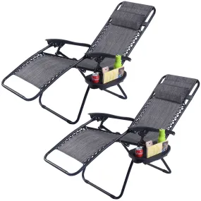 2 Pcs Folding Lounge Chair with Zero Gravity-Gray