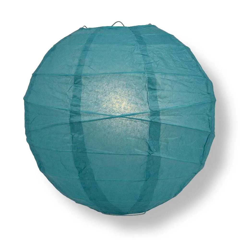 20" Tahiti Teal Round Paper Lantern, Crisscross Ribbing, Chinese Hanging Wedding & Party Decoration
