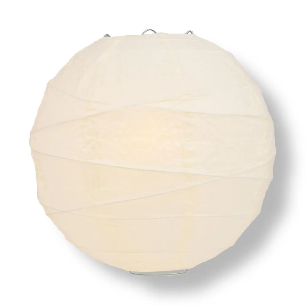 24" Beige / Ivory Round Paper Lantern, Crisscross Ribbing, Chinese Hanging Wedding & Party Decoration