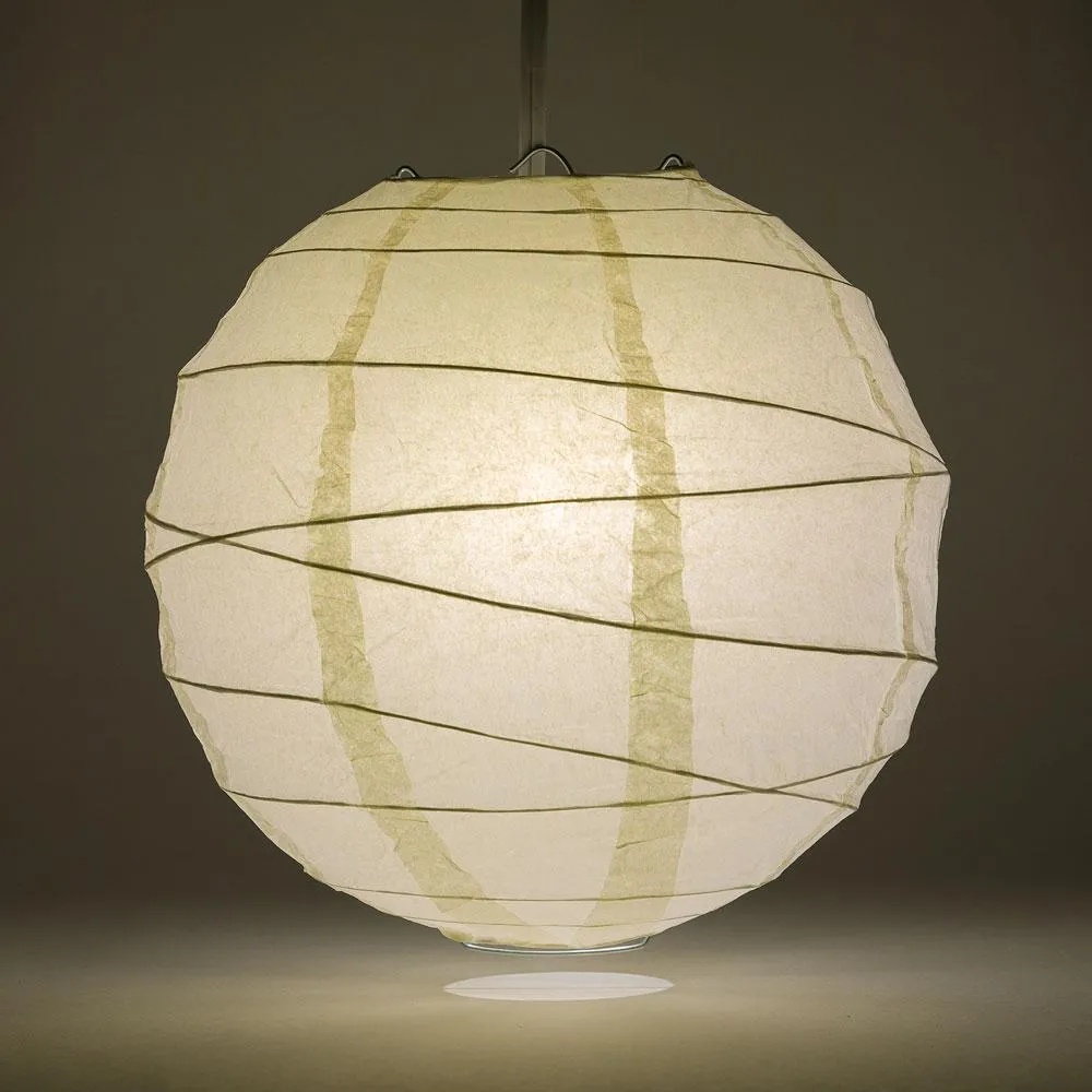 24" Beige / Ivory Round Paper Lantern, Crisscross Ribbing, Chinese Hanging Wedding & Party Decoration