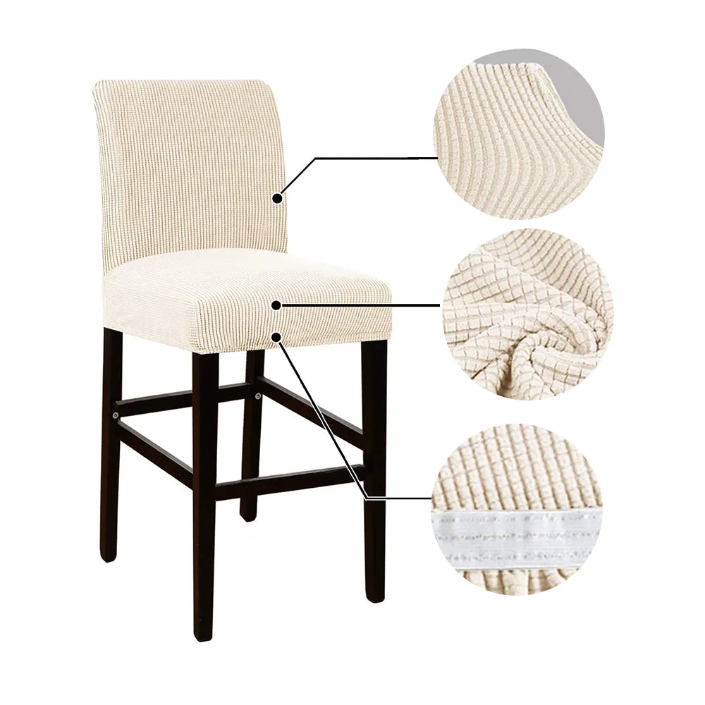 2Pcs Cafe Bar Stool Jacquard Covers Stretch Dining Room Armless Chair Slipcovers Beige