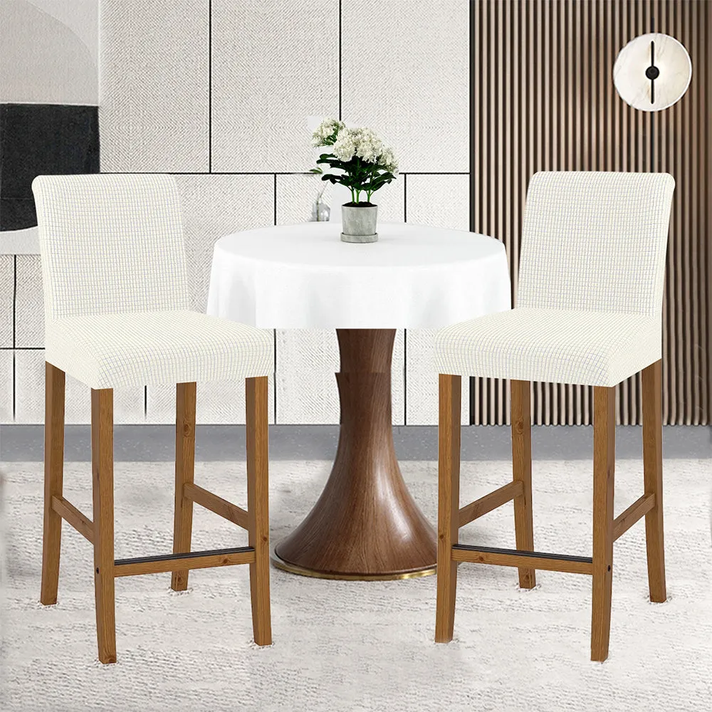 2Pcs Cafe Bar Stool Jacquard Covers Stretch Dining Room Armless Chair Slipcovers Beige