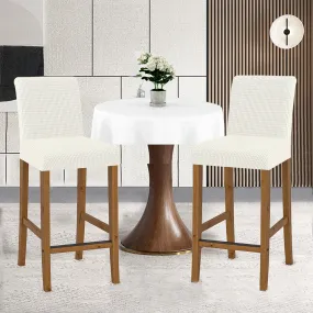 2Pcs Cafe Bar Stool Jacquard Covers Stretch Dining Room Armless Chair Slipcovers Beige