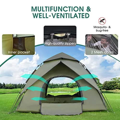 4-5people Tents for Camping with Shelter, Family Dome Tent with Removable Rainfly, Lightweight Tent for Camping, Traveling, Hiking, Outdoor (4-5 Person Instant)