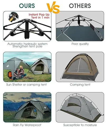 4-5people Tents for Camping with Shelter, Family Dome Tent with Removable Rainfly, Lightweight Tent for Camping, Traveling, Hiking, Outdoor (4-5 Person Instant)
