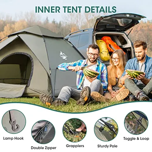 4-5people Tents for Camping with Shelter, Family Dome Tent with Removable Rainfly, Lightweight Tent for Camping, Traveling, Hiking, Outdoor (4-5 Person Instant)