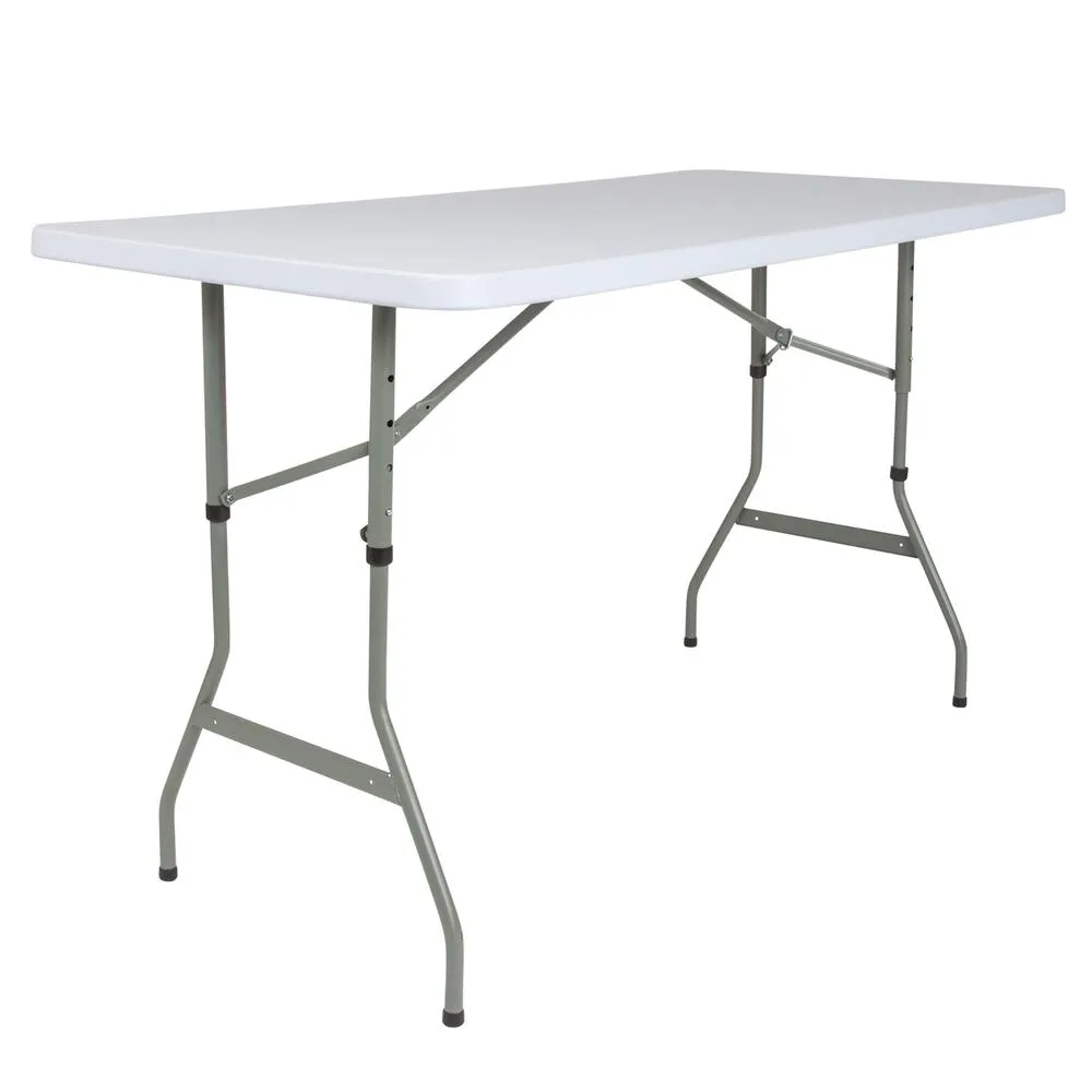 4.93-Foot Height Adjustable Granite White Plastic Folding Table By Flash Furniture