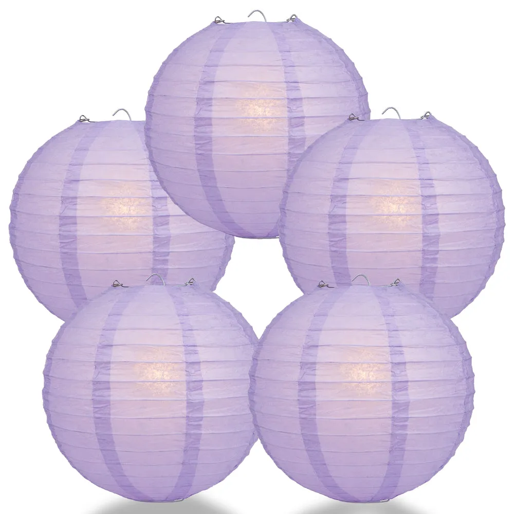 5 PACK | 12" Lavender Even Ribbing Round Paper Lanterns
