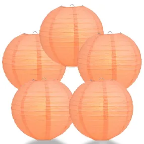 5-PACK 14" Peach / Orange Coral Round Paper Lantern, Even Ribbing, Chinese Hanging Wedding & Party Decoration