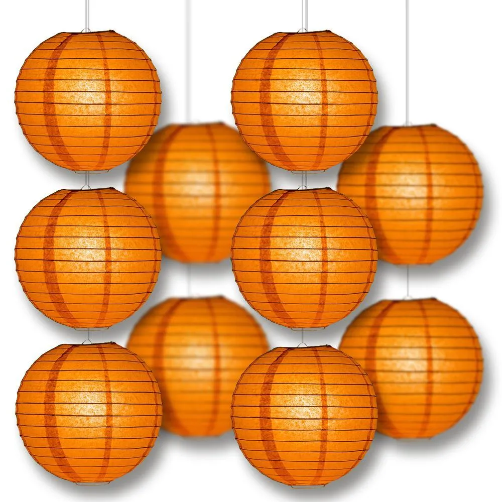 5-PACK 14" Persimmon Orange Round Paper Lantern, Even Ribbing, Chinese Hanging Wedding & Party Decoration