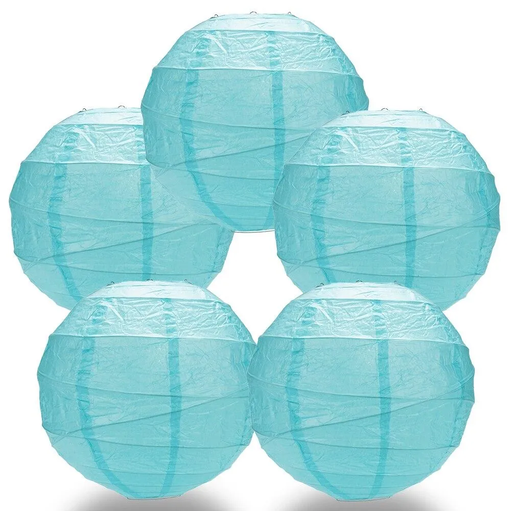 5-PACK 20" Baby Blue Round Paper Lantern, Crisscross Ribbing, Hanging Decoration