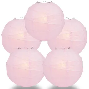 5-PACK 20" Pink Round Paper Lantern, Crisscross Ribbing, Chinese Hanging Wedding & Party Decoration