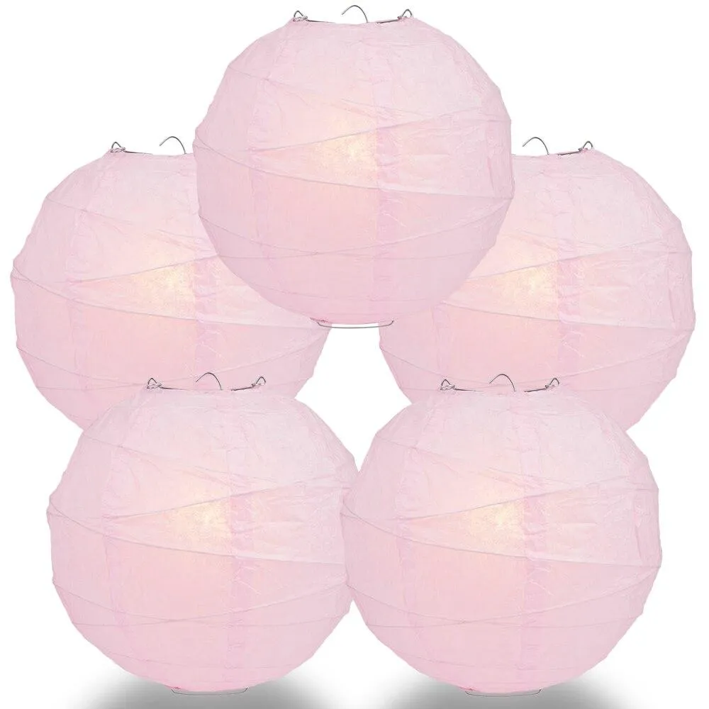 5-PACK 20" Pink Round Paper Lantern, Crisscross Ribbing, Chinese Hanging Wedding & Party Decoration