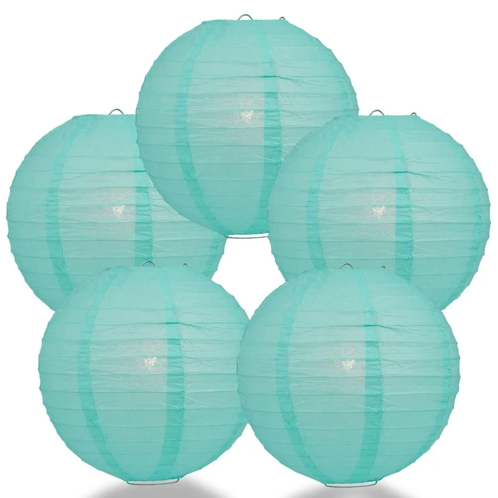 5-PACK 24" Water Blue Round Paper Lantern, Even Ribbing, Chinese Hanging Wedding & Party Decoration