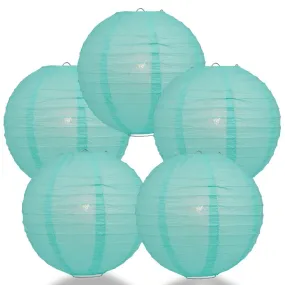 5-PACK 24" Water Blue Round Paper Lantern, Even Ribbing, Chinese Hanging Wedding & Party Decoration