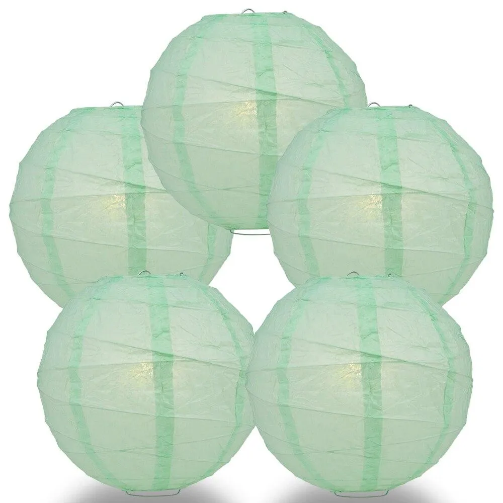 5-PACK 28" Cool Mint Green Round Paper Lantern, Crisscross Ribbing, Chinese Hanging Wedding & Party Decoration