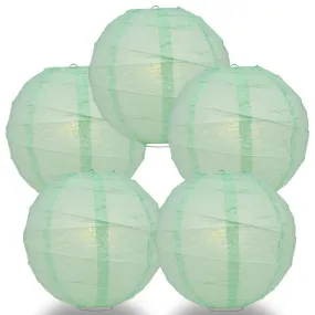 5-PACK 28" Cool Mint Green Round Paper Lantern, Crisscross Ribbing, Chinese Hanging Wedding & Party Decoration