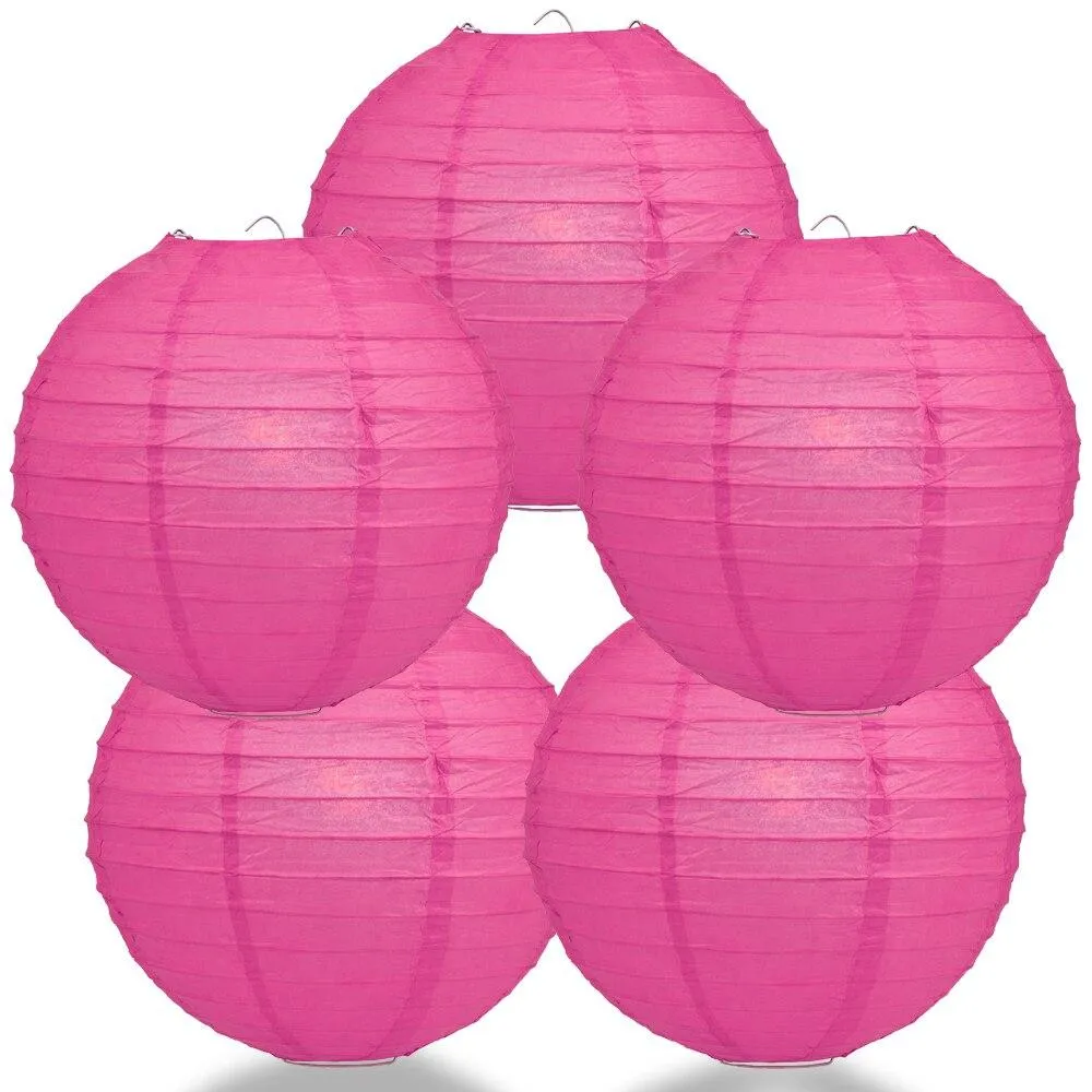 5-PACK 28" Fuchsia / Hot Pink Jumbo Round Paper Lantern, Even Ribbing, Chinese Hanging Wedding & Party Decoration