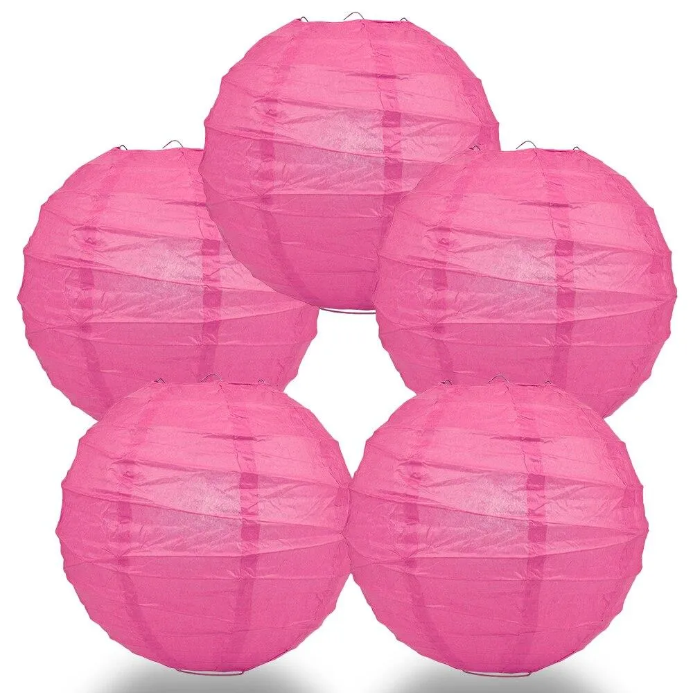 5-PACK 28" Fuchsia / Hot Pink Round Paper Lantern, Crisscross Ribbing, Chinese Hanging Wedding & Party Decoration