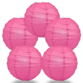 5-PACK 28" Fuchsia / Hot Pink Round Paper Lantern, Crisscross Ribbing, Chinese Hanging Wedding & Party Decoration