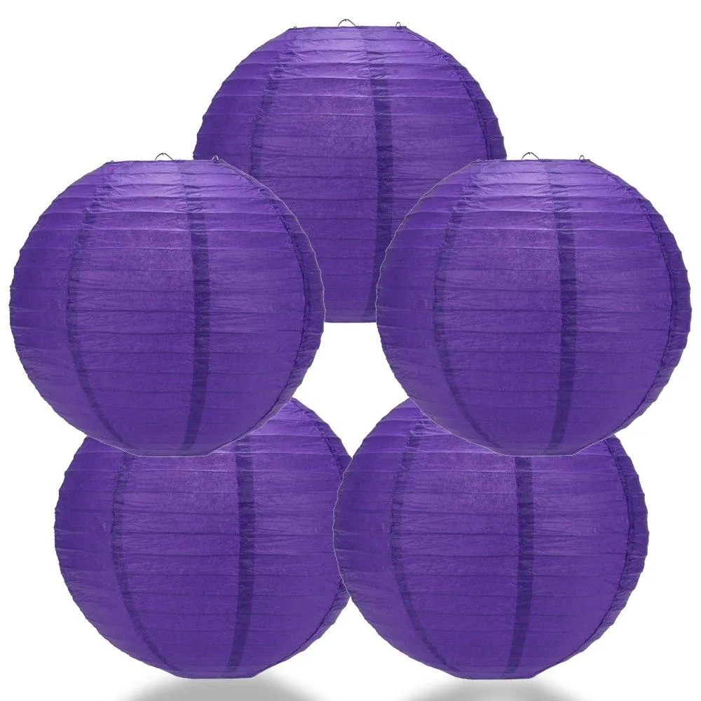 5-PACK 28" Plum Purple Jumbo Round Paper Lantern, Even Ribbing, Chinese Hanging Wedding & Party Decoration