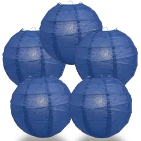 5-PACK 32" Navy Blue Round Paper Lantern, Crisscross Ribbing, Chinese Hanging Wedding & Party Decoration
