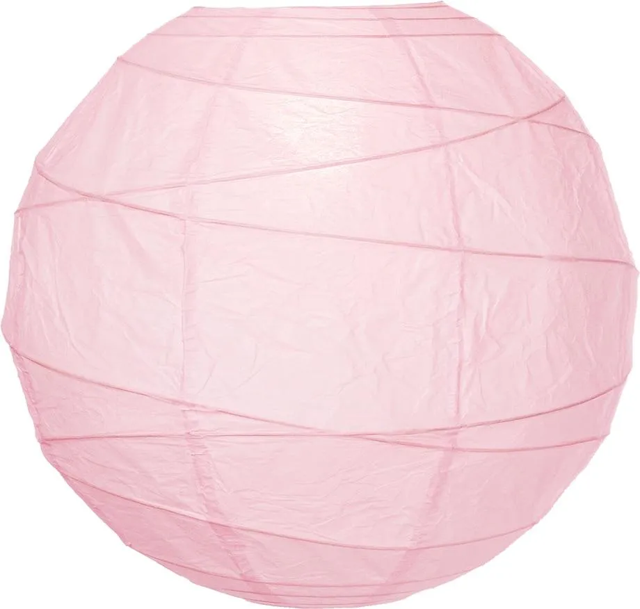5-PACK 32" Rose Quartz Pink Round Paper Lantern, Crisscross Ribbing, Chinese Hanging Wedding & Party Decoration