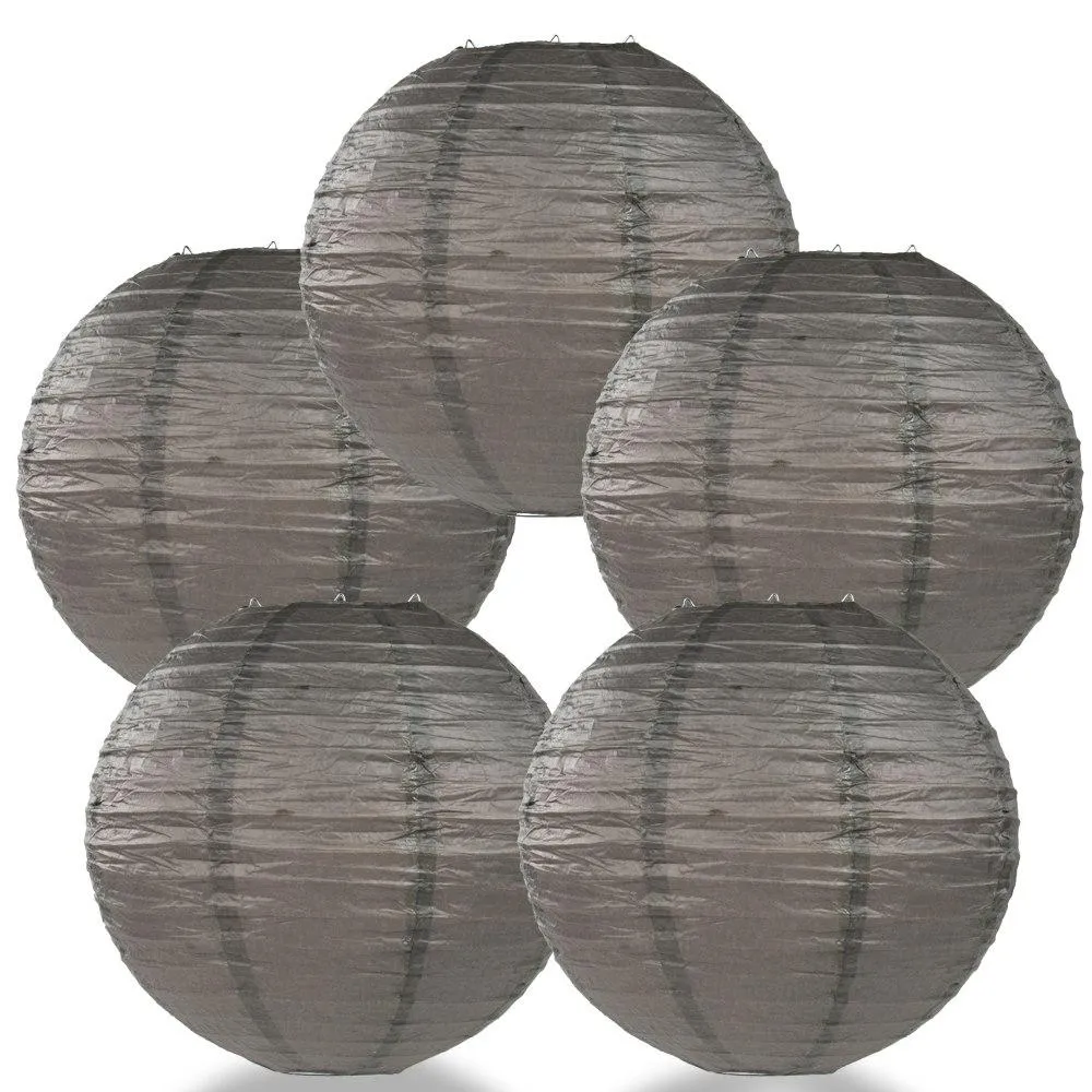 5-PACK 36" Driftwood Grey Jumbo Round Paper Lantern, Even Ribbing, Chinese Hanging Wedding & Party Decoration