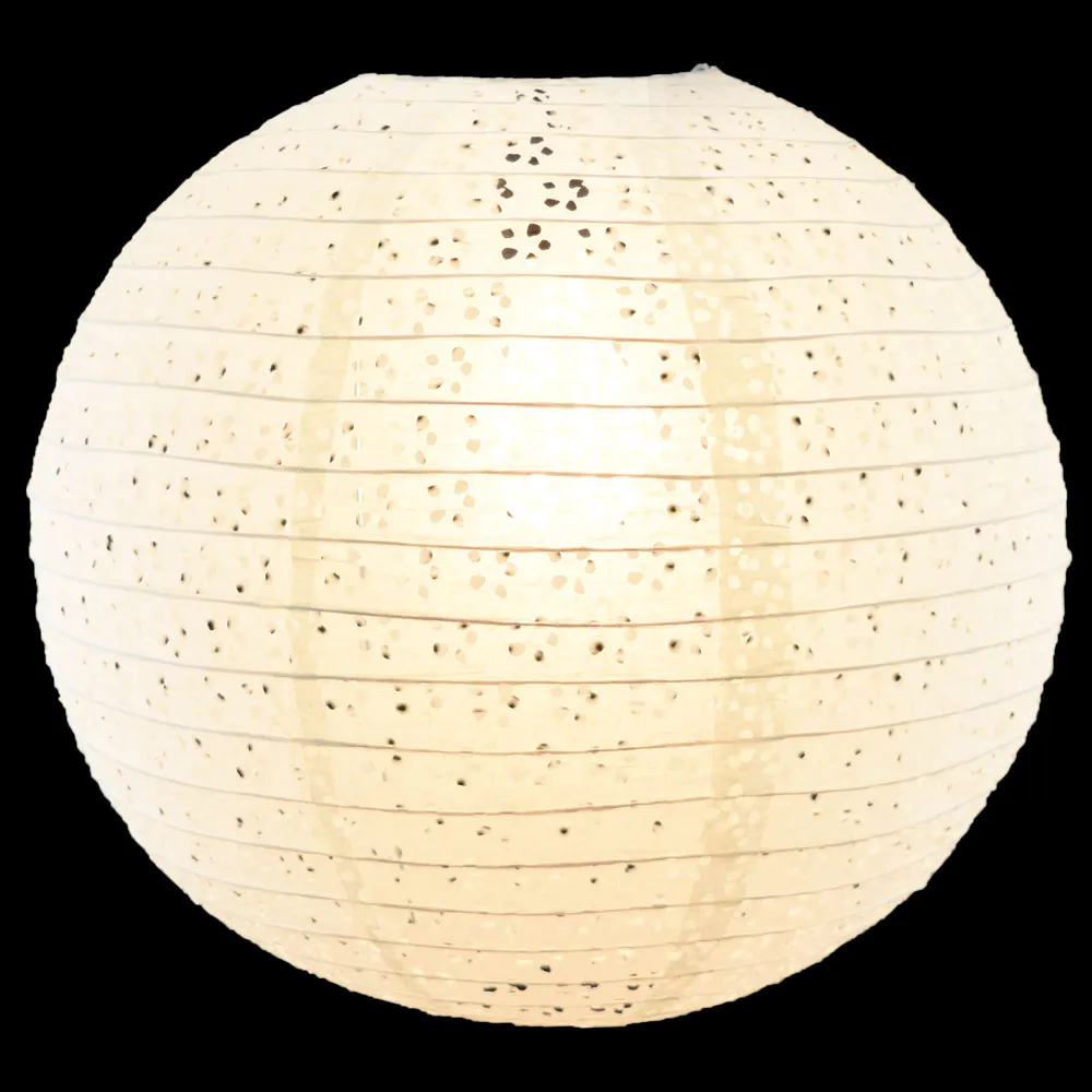 8" Round Eyelet Lace Look Paper Lantern - White