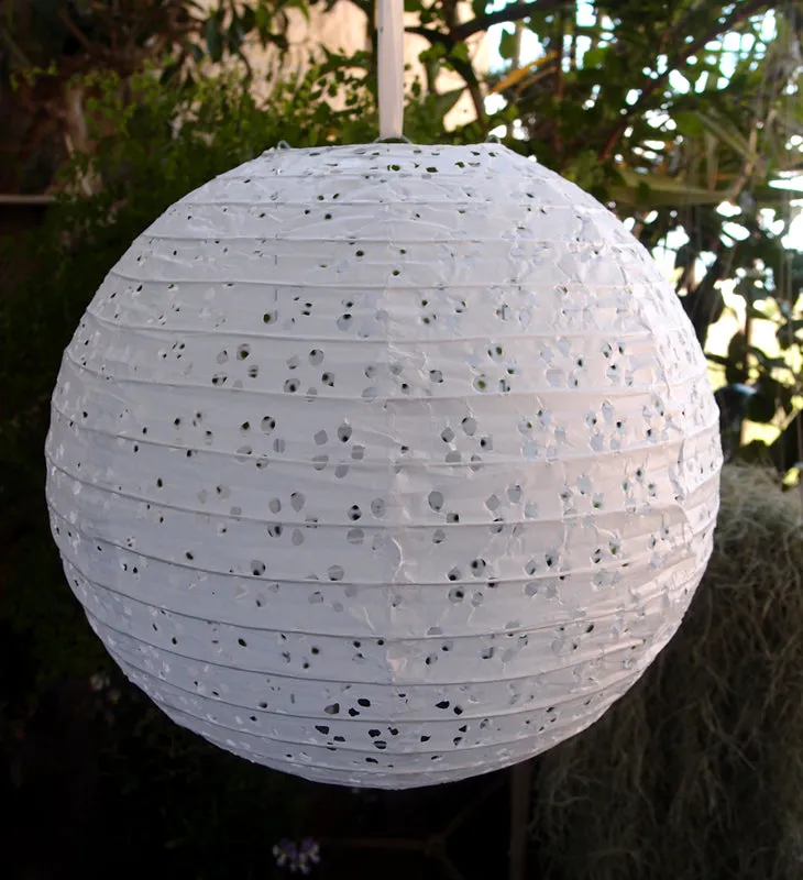 8" Round Eyelet Lace Look Paper Lantern - White